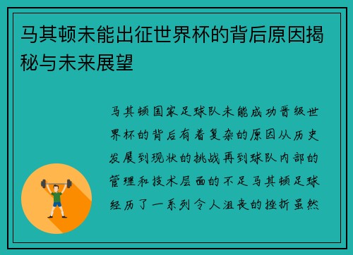马其顿未能出征世界杯的背后原因揭秘与未来展望